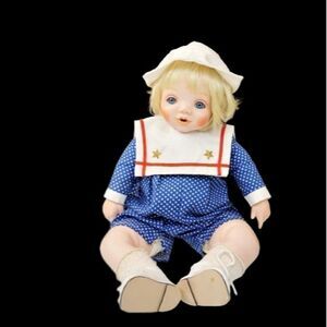Vintage Porcelain Doll Child With Sailors Clothing
